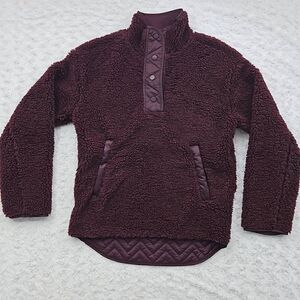 Athleta Cozy Sherpa Snap Sweatshirt Size XXS Maroon Wine Red NWOT Womens Fleece